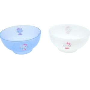Sanrio Hello Kitty Bowls Kids Blue White Vintage 1998 Plastic Set of 2 4.25in